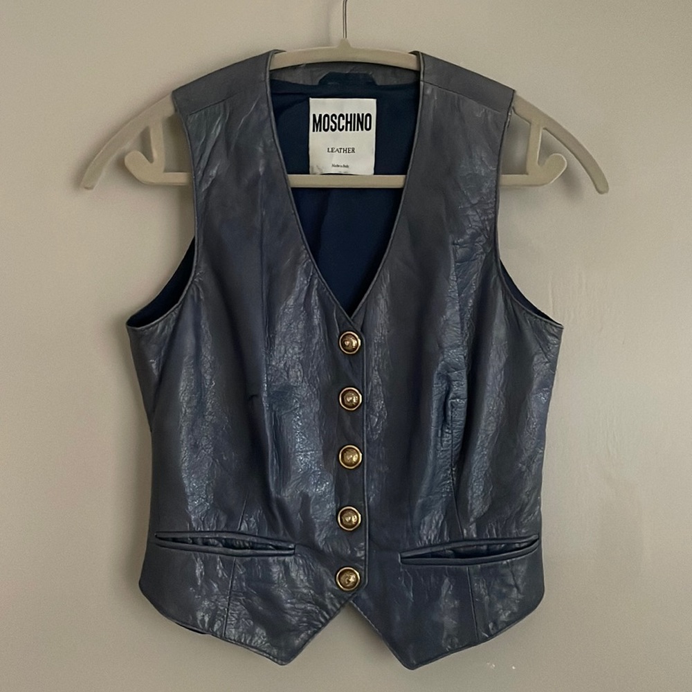 Vintage Navy Leather Moschino Vest